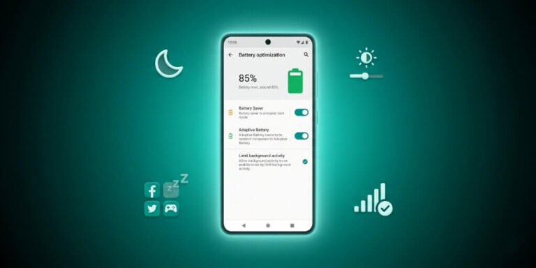 Android battery optimization settings screen showing improved battery life and power saving features