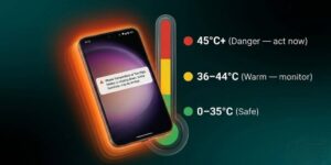 Android phone showing overheating warning with temperature danger zones — causes and fixes guide for 2026