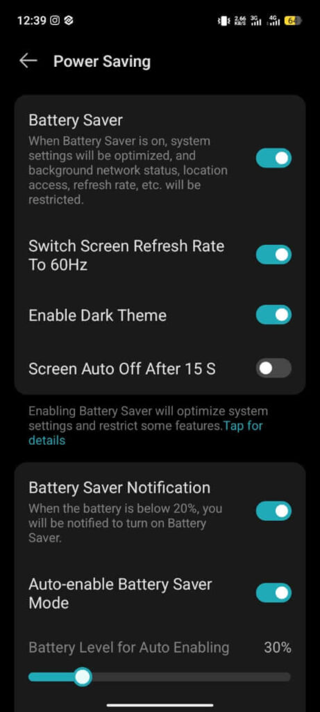 Battery Saver On
