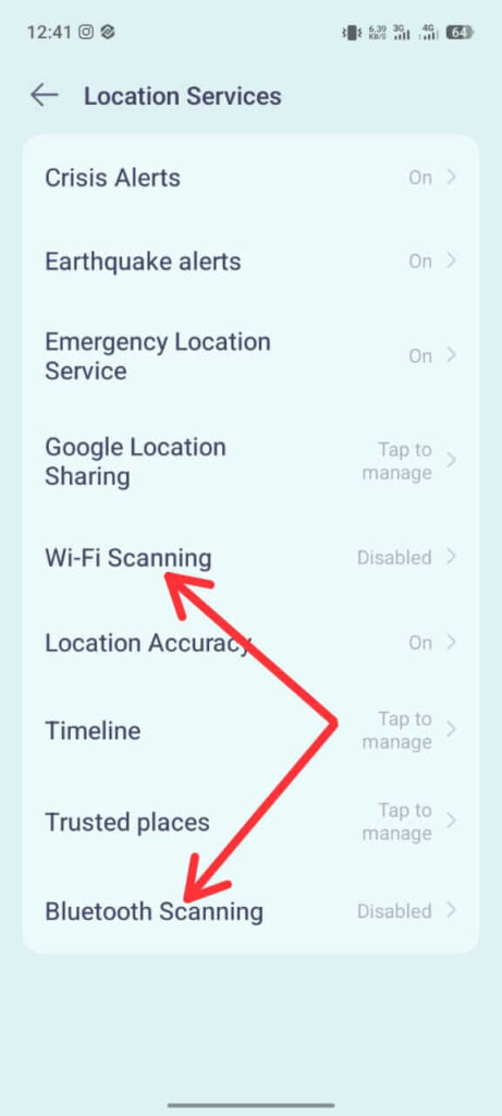disable Wi-Fi scanning & Bluetooth scanning